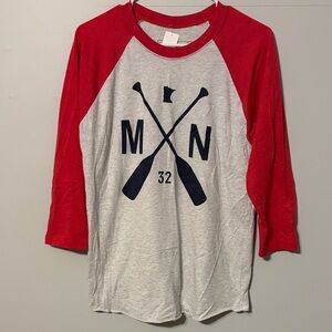 SOTA: Red and Gray Long Sleeve Raglan Tee. Med. EUC: gender neutral.